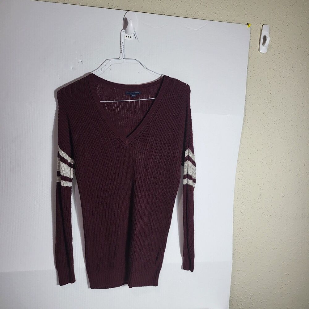 American Eagle Long Sleeve Maroon and White Sweater - Size XS